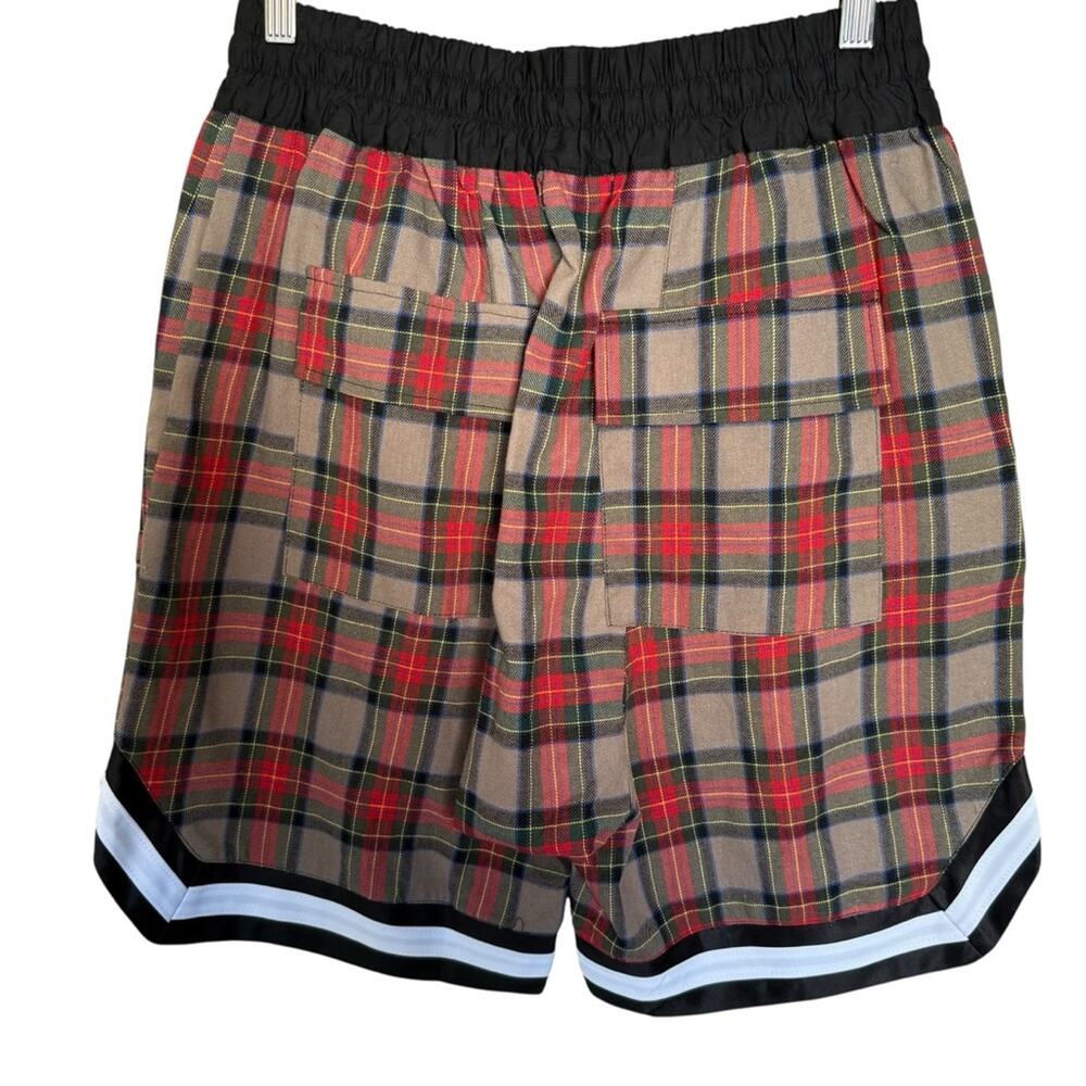 Crysp Denim Plaid Drawstring Basketball Shorts with Zipper Pockets Size Large - Picture 2 of 5